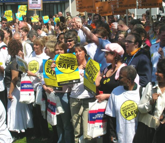 RCN members rallying in central London in May against all cuts to the NHS