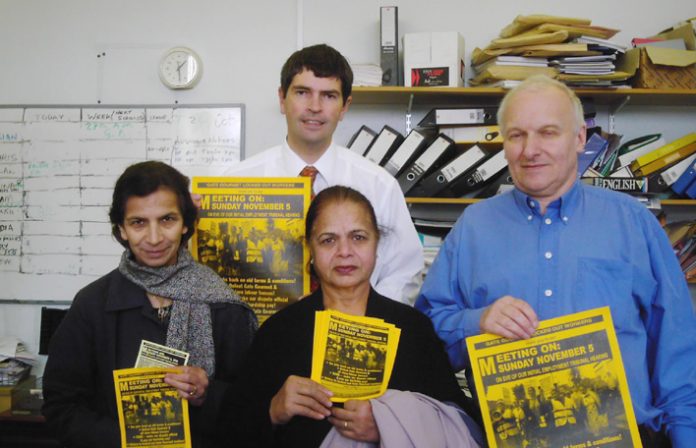 Gate Gourmet locked-out workers’ campaign team with Ealing Town Hall UNISON Branch officer STEVE BARTON and Branch Secretary CHRIS MOREY