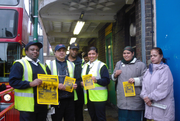 Gate Gourmet locked-out workers campaigning at Hounslow bus garage yesterday where they received lots of support