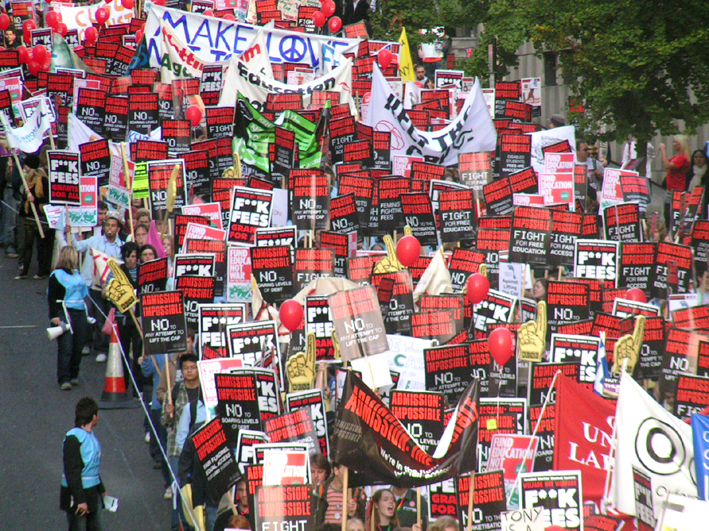 A section of the 25,000-strong march on London’s Embankment yesterday