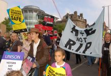 A section of the 5,000-strong march through Nottingham determined to defend NHS jobs and A&E services