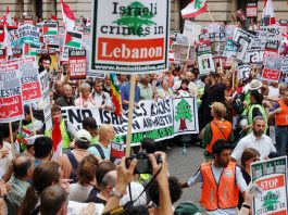 Demonstration in London in July against the Israeli attack on Lebanon