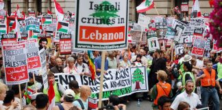 Demonstration in London in July against the Israeli attack on Lebanon