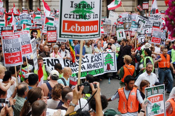 Demonstration in London in July against the Israeli attack on Lebanon