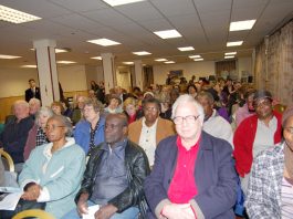 The audience at last Thursday night’s Save Whipp’s Cross Hospital meeting