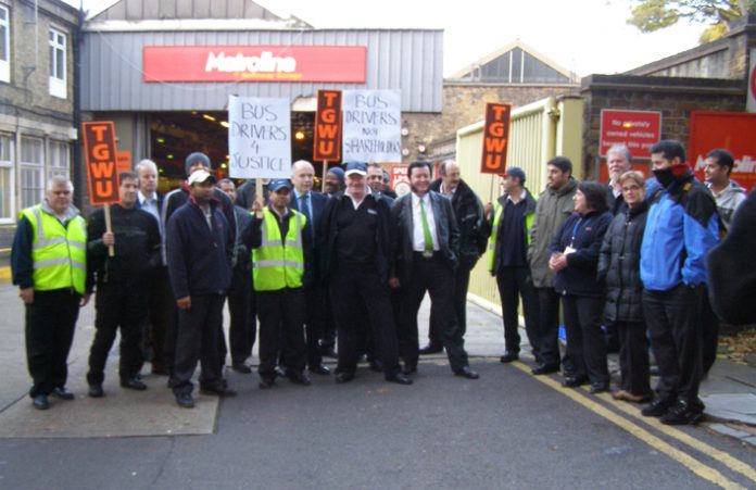 One of the big picket lines out yesterday at Holloway Metroline bus garage