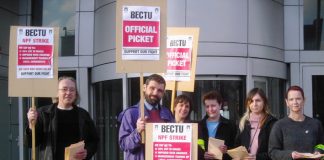 BECTU picket line at the Television Centre at White City in West London on Wednesday morning