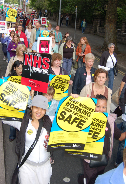 A section of the 5,000-strong march through Nottingham on September 23 demanding no cuts in the NHS