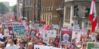A section of the August 5 demonstration in London against the Israeli bombing of Lebanon