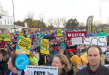 A section of the rally following the 1,500-strong march in Sutton demanding no cuts to the St Helier Hospital