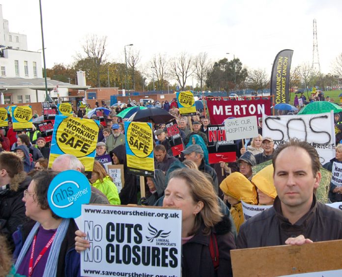 A section of the rally following the 1,500-strong march in Sutton demanding no cuts to the St Helier Hospital