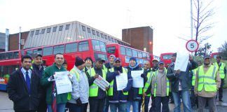 Determined Metroline pickets at Willesden garage during their stike over pay on November 20