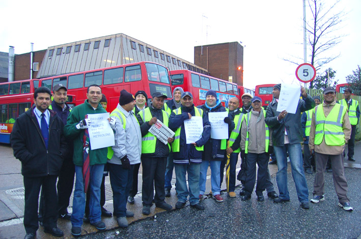 Determined Metroline pickets at Willesden garage during their stike over pay on November 20