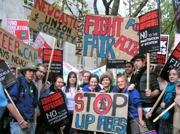Students marching in London on October 29  demand the abolition of fees
