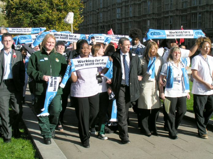 UNISON general secretary DAVE PRENTIS (centre)  at the NHS Together lobby of parliament on November 1st