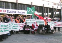 Yesterday morning’s demonstration outside the headquarters of Network Rail at Euston