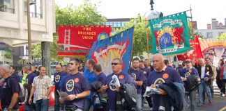 Firefighters on a national march through Liverpool in support of the struggle against cuts in the fire service in the north west
