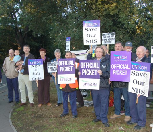 UNISON members at Whipps Cross hospital on August 30 during a successful struggle for pay parity  – now fighting plans to close the hospital’s A&E department