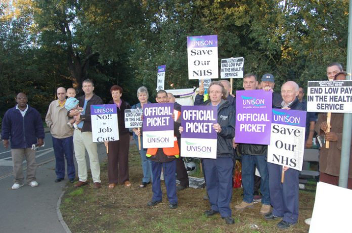 UNISON members at Whipps Cross hospital on August 30 during a successful struggle for pay parity  – now fighting plans to close the hospital’s A&E department