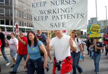 Nurses determined to defend their jobs marching on the ‘NHS Together’ demonstration in Nottingham last September