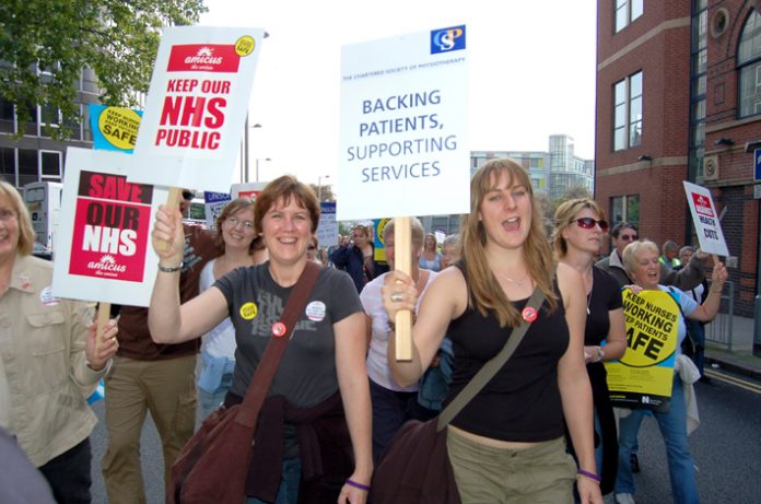 Health workers demonstrating against NHS cuts and privatisation in Nottingham last September