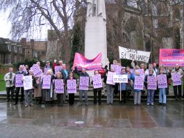 FIGHT ‘RE-CONFIGURATION’ – Labour’s plans for hospital closures • PART TWO Demonstrators in Westminster on Tuesday fighting to prevent the closure of St Richards A&E