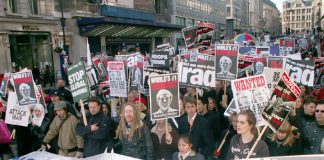 Demonstration in London on March 18 last year – the third anniversary of the launch of the war on Iraq