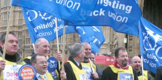 Members of the Transport and General Workers Union issued a call to ‘Defend our Public Services’ outside parliament yesterday