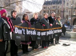 Stop the privatisation of the Public Services UNISON staged a photocall to protest at the break-up of public services by the Labour government (with UNISON General Secretary Dave Prentis third from the right)