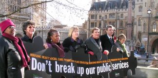 UNISON staged a photocall to protest at the break-up of public services by the Labour government (with UNISON General Secretary Dave Prentis third from the right)