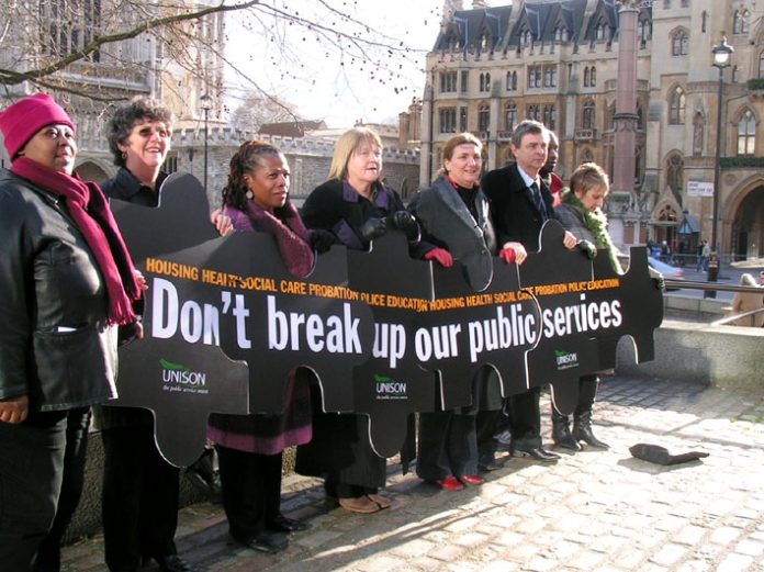 UNISON staged a photocall to protest at the break-up of public services by the Labour government (with UNISON General Secretary Dave Prentis third from the right)