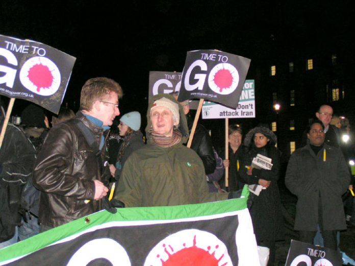 Demonstrators outside the House of Commons yesterday evening