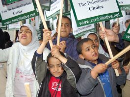 Palestinian children on a demonstration in London last May demanding the right of return for all Palestinian refugees