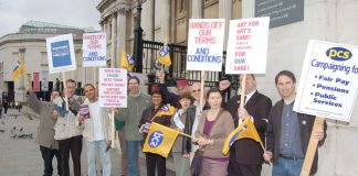 PCS pickets during their recent strike action at at the National Gallery in Trafalgar Square