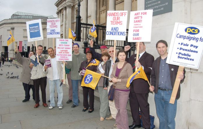 PCS pickets during their recent strike action at at the National Gallery in Trafalgar Square