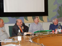 Left to right:  farmer Sharif Omar, Palestinian ambassador to Britain Manuel Hassassian, Jeremy Corbyn MP and Bernard Regan, from the National Union of Teachers at the launch of ‘Enough!’ in Westminster on Tuesday