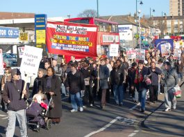 Many marchers joined in with North East London Council of Action delegation’s demand ‘Defend our hospitals – occupy now!’