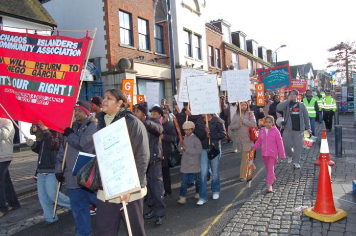 The 400-strong march of Chagos Islanders and supporters marching in Crawley on Saturday  to demand the right to return to their homeland