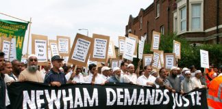 Newham residents demonstrate last June against the police anti-terror raid on their community
