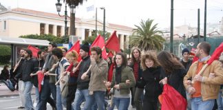 Students marching in Athens on February 8