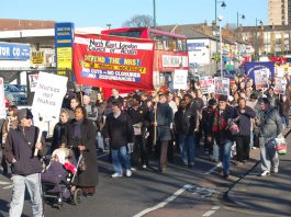 North East London Council of Action banner on the February 3rd demonstration to defend Whipps Cross Hospital