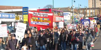 North East London Council of Action banner on the February 3rd demonstration to defend Whipps Cross Hospital