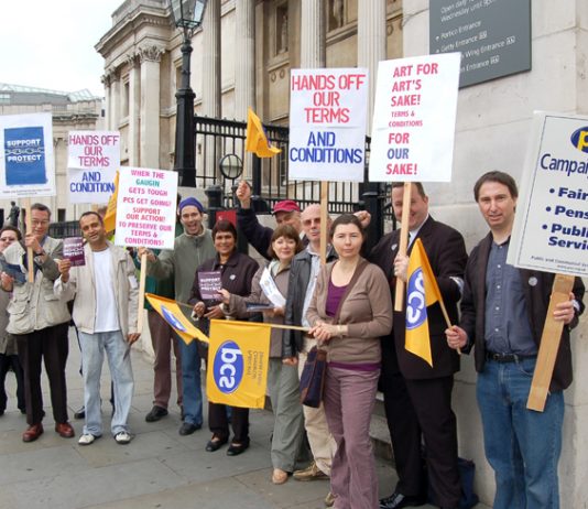 PCS members on the picket line at the National Gallery – the union warned yesterday that welfare ‘reform’ will lead to more strikes
