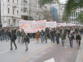 Riot Police Launch Savage Savage Attacks On Athens Demonstration Students with their banners marching in Athens