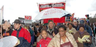 Chagos Islanders fighting to return to their homeland of Diego Garcia and expel the US Military base there, campaigning on the February 24 demonstration against  the Trident  replacement