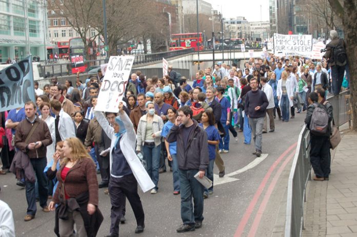 Thousands of junior doctors marched through London on March 17th demanding suitable jobs after their 8-10 years of training