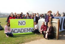 Teachers, pupils and parents are occupying Wembley partk Sports Ground to stop the building of a planned private City Academyround
