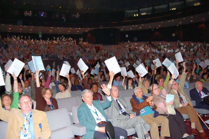 Delegates voting during the NUT conference in Harrogate at the weekend
