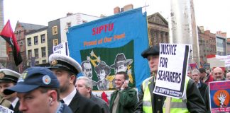 SIPTU members on the 100,000-strong march in Dublin in December 2005 in support of the Irish Ferries workers’ occupation