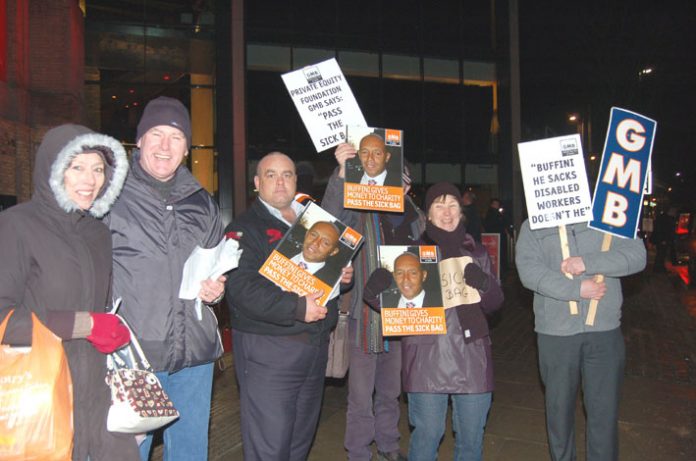 GMB protest outside the launch of the Private Equity Foundation on January 24